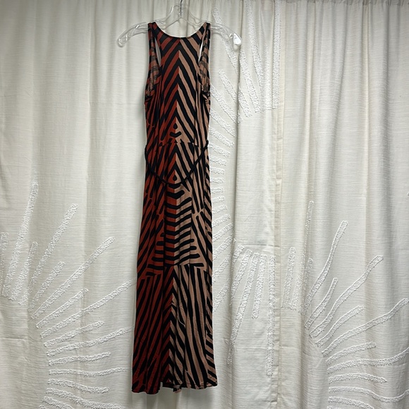 Loft size XSP Tan/Red/Black Stripe Halter Maxi Dress with rope tie waist - Picture 2 of 2